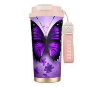 JEJEA Lovely Purple Butterflys Print Stainless Steel Insulated Mugs, Double Wall Coffee Cups, Coffee Travel Mug for Home Office