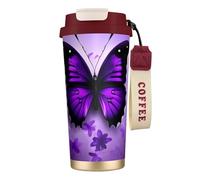 JEJEA Lovely Purple Butterflys Print Stainless Steel Insulated Mugs, Double Wall Coffee Cups, Coffee Travel Mug for Home Office