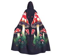 JEJEA Magic Mushrooms Print Witch Wizard Hooded Cloak, Adult Halloween Party Cape, For Witch Vampire Cosplay Costume