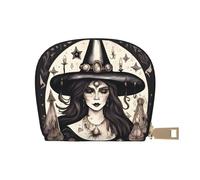 JEJEA Magic Witch Witchcraft Bohemian Print Credit Card Holder Wallet, Small Card Holder Wallet with Zipper,Leather Card Holder
