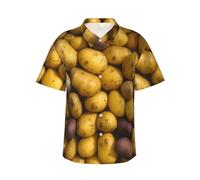 JEJEA Many Potatoes Print Hawaiian Shirt for Men, Short Sleeve Button Down, Summer Beach Shirts,Casual Cuban Top Black