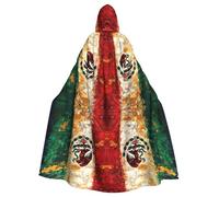 JEJEA Mexican American Flag Print Witch Wizard Hooded Cloak, Adult Halloween Party Cape, For Witch Vampire Cosplay Costume