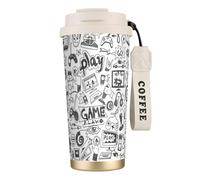 JEJEA Monochrome Sketch Style Gaming Print Stainless Steel Insulated Mugs, Double Wall Coffee Cups, Coffee Travel Mug for Home Office