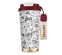 JEJEA Monochrome Sketch Style Gaming Print Stainless Steel Insulated Mugs, Double Wall Coffee Cups, Coffee Travel Mug for Home Office