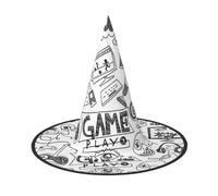 JEJEA Monochrome Sketch Style Gaming Print Women'S Large Witch Hat Witch Hat Witches Hats Halloween Cosplay Party Accessory