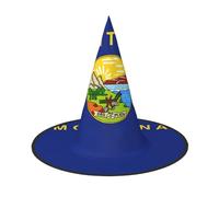 JEJEA Montana State Flag Print Women'S Large Witch Hat Witch Hat Witches Hats Halloween Cosplay Party Accessory