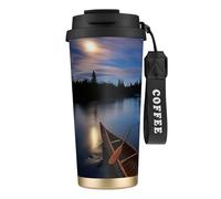 JEJEA Moonlit Canoe Allagash River Print Stainless Steel Insulated Mugs, Double Wall Coffee Cups, Coffee Travel Mug for Home Office