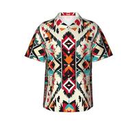 JEJEA Native American Pattern Print Hawaiian Shirt for Men, Short Sleeve Button Down, Summer Beach Shirts,Casual Cuban Top Black