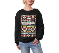 JEJEA Native American Pattern Print Winter Fleece Lined Warm Casual Tops, Women'S Oversized Long Sleeve Pullover Fashion Sweatshirt Black