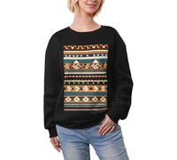 JEJEA Native American Pattern Print Winter Fleece Lined Warm Casual Tops, Women'S Oversized Long Sleeve Pullover Fashion Sweatshirt Black