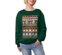 JEJEA Native American Pattern Print Winter Fleece Lined Warm Casual Tops, Women'S Oversized Long Sleeve Pullover Fashion Sweatshirt Dark Green