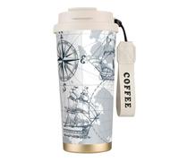 JEJEA Nautical Sailboat Map Print Stainless Steel Insulated Mugs, Double Wall Coffee Cups, Coffee Travel Mug for Home Office