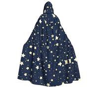 JEJEA Navy Blue Sky and Star print Hooded Cloak Long Cape for Christmas Halloween Cloak Costumes Hooded Cape Masquerade