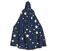 JEJEA Navy Blue Sky And Star Print Witch Wizard Hooded Cloak, Adult Halloween Party Cape, For Witch Vampire Cosplay Costume