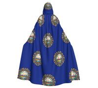 JEJEA New Hampshire State Flag Print Witch Wizard Hooded Cloak, Adult Halloween Party Cape, For Witch Vampire Cosplay Costume