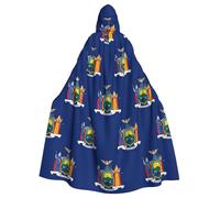 JEJEA New York State Flag Print Witch Wizard Hooded Cloak, Adult Halloween Party Cape, For Witch Vampire Cosplay Costume