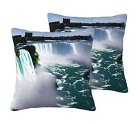 JEJEA Niagara Fall Print Imitation Linen Pillowcase-2 Sets, Decorative Throw Pillow Covers For Living Room Bed Sofa