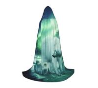 JEJEA Northern Lights Polar Bear Print Halloween Cosplay Christmas Party Outfits Hooded Wizard Robe Halloween Cloak Medieval Renaissance