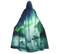 JEJEA Northern Lights Polar Bear print Halloween Hooded Cloak Cape Unisex for Cosplay, Christmas Party Favors Witchy Outfits