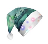 JEJEA Northern Lights Polar Bear Print Santa Hat Adult Led, Christmas Hat With Lights For Women And Men New Year Party Supplies