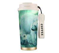 JEJEA Northern Lights Polar Bear Print Stainless Steel Insulated Mugs, Double Wall Coffee Cups, Coffee Travel Mug for Home Office