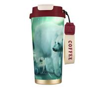 JEJEA Northern Lights Polar Bear Print Stainless Steel Insulated Mugs, Double Wall Coffee Cups, Coffee Travel Mug for Home Office