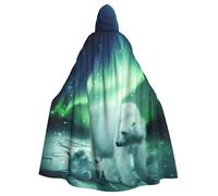 JEJEA Northern Lights Polar Bear Print Witch Wizard Hooded Cloak, Adult Halloween Party Cape, For Witch Vampire Cosplay Costume