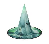 JEJEA Northern Lights Polar Bear Print Women'S Large Witch Hat Witch Hat Witches Hats Halloween Cosplay Party Accessory