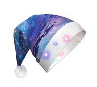 JEJEA Northern Lights Print Santa Hat Adult Led, Christmas Hat With Lights For Women And Men New Year Party Supplies