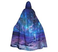 JEJEA Northern Lights Print Witch Wizard Hooded Cloak, Adult Halloween Party Cape, For Witch Vampire Cosplay Costume