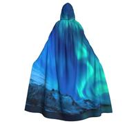 JEJEA Northern Lights1 Print Witch Wizard Hooded Cloak, Adult Halloween Party Cape, For Witch Vampire Cosplay Costume