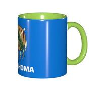 JEJEA Oklahoma State Flag Print 11 Oz Pottery Mug, Ceramic Coffee Cups Elegant Tea Mugs with Gift Box for Women with 6 Colors