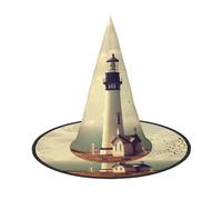 JEJEA Old Lighthouse Print Women'S Large Witch Hat Witch Hat Witches Hats Halloween Cosplay Party Accessory