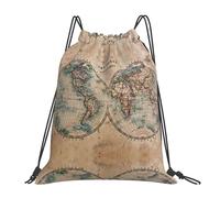 JEJEA Old Stained World Map Print Drawstring Backpack Waterproof Back Bag Cinch Bags Swim Gym Travel Bag For Men Women