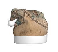 JEJEA Old Stained World Map Print Gorros De Navidad Para Adultos, Santa Hats For Funny, Novelty Christmas Hats, For Xmas Party