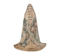 JEJEA Old Stained World Map Print Halloween Cosplay Christmas Party Outfits Hooded Wizard Robe Halloween Cloak Medieval Renaissance