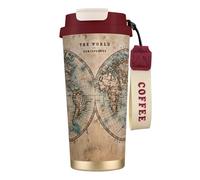 JEJEA Old Stained World Map Print Stainless Steel Insulated Mugs, Double Wall Coffee Cups, Coffee Travel Mug for Home Office