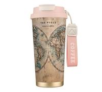 JEJEA Old Stained World Map Print Stainless Steel Insulated Mugs, Double Wall Coffee Cups, Coffee Travel Mug for Home Office