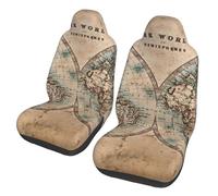 JEJEA Old Stained World Map Print Universal Car Seat Protector, 2 Pcs Universal Non-Slip Car Accessories Seat Cover For Truck Suv Sea
