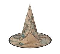 JEJEA Old Stained World Map Print Women'S Large Witch Hat Witch Hat Witches Hats Halloween Cosplay Party Accessory
