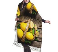 JEJEA One Basket Lemons Print Print Faux Cashmere Fringe Shawl - Warm Winter Scarf For Women, Soft Cozy Wrap For Cold Weather