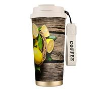 JEJEA One Basket Lemons Print Stainless Steel Insulated Mugs, Double Wall Coffee Cups, Coffee Travel Mug for Home Office