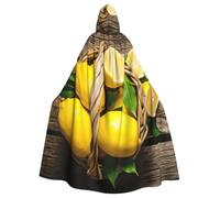 JEJEA One Basket Lemons Print Witch Wizard Hooded Cloak, Adult Halloween Party Cape, For Witch Vampire Cosplay Costume