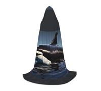 JEJEA Orca Killer Whale Print Print Halloween Cosplay Christmas Party Outfits Hooded Wizard Robe Halloween Cloak Medieval Renaissance