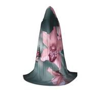 JEJEA Orchid Flower Butterfly Soft Fresh Spring Print Halloween Cosplay Christmas Party Outfits Hooded Wizard Robe Halloween Cloak Medieval Renaissance