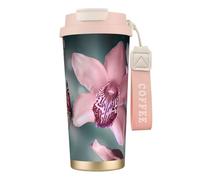 JEJEA Orchid Flower Butterfly Soft Fresh Spring Print Stainless Steel Insulated Mugs, Double Wall Coffee Cups, Coffee Travel Mug for Home Office