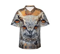 JEJEA Owl Beliefs Print Hawaiian Shirt for Men, Short Sleeve Button Down, Summer Beach Shirts,Casual Cuban Top Black