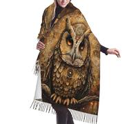 JEJEA Owl Beliefs Print Print Faux Cashmere Fringe Shawl - Warm Winter Scarf For Women, Soft Cozy Wrap For Cold Weather