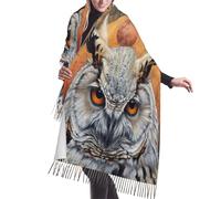 JEJEA Owl Beliefs Print Print Faux Cashmere Fringe Shawl - Warm Winter Scarf For Women, Soft Cozy Wrap For Cold Weather