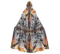 JEJEA Owl Beliefs Print Witch Wizard Hooded Cloak, Adult Halloween Party Cape, For Witch Vampire Cosplay Costume
